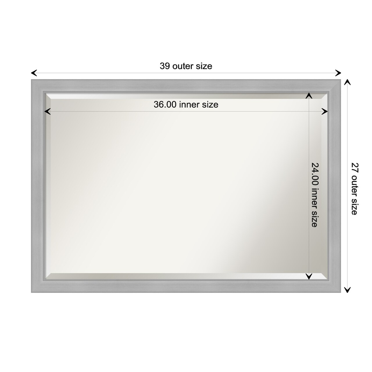 Beveled Bathroom Wall Mirror, Vista Brushed Nickel Narrow Frame